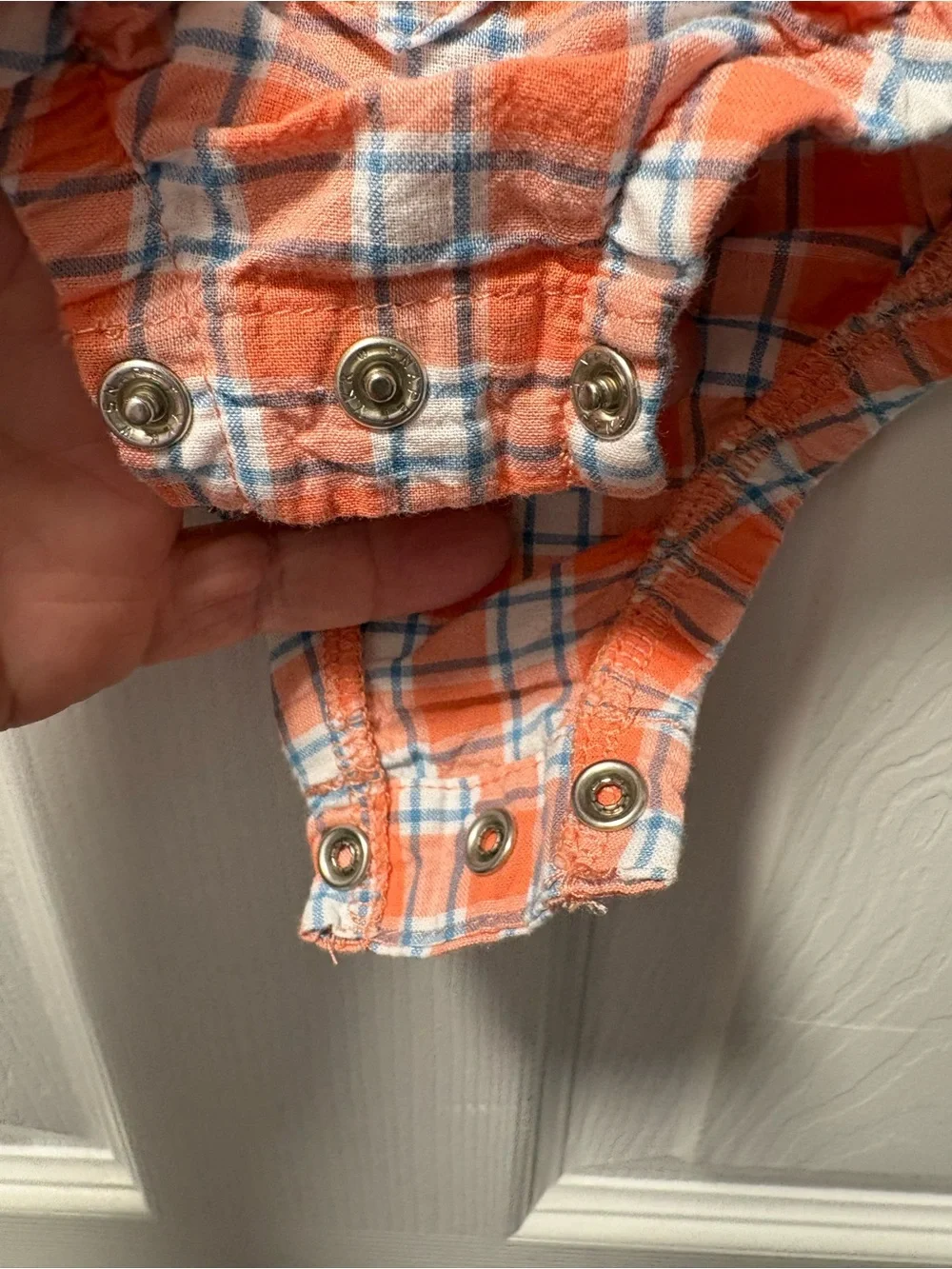 Wrangler Orange and Blue Plaid Button-Front Baby Bodysuit